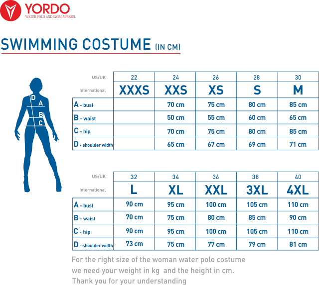 yordo women girl costume swimming suit sizechart